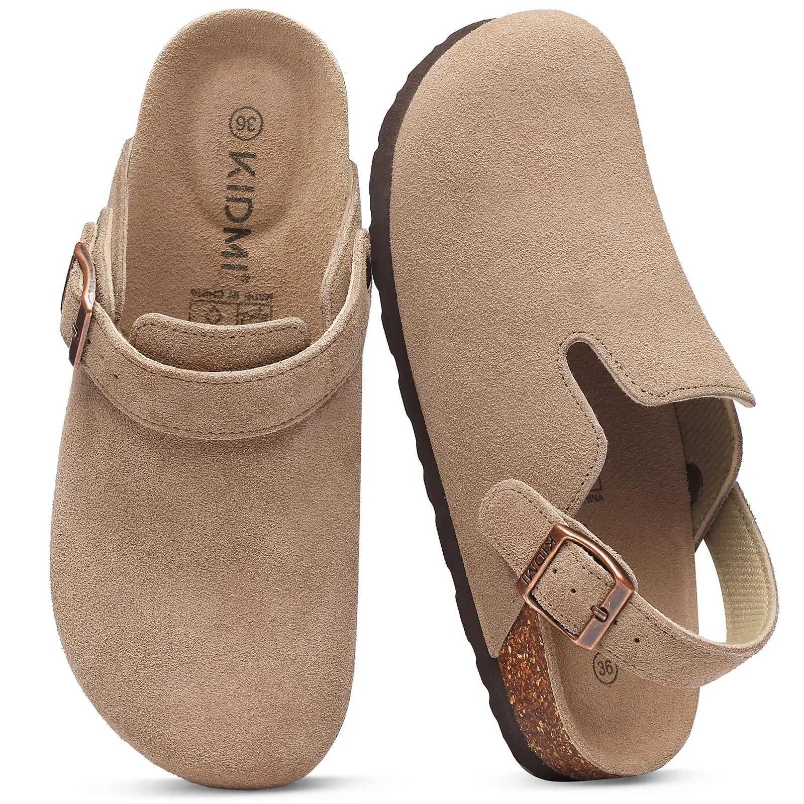 Gacimy Womens Suede Clogs Slippers New Cork Footbed Leather Mules With Adjustable Strap Men Slip on Potato Shoes Men Cork Slide W250905