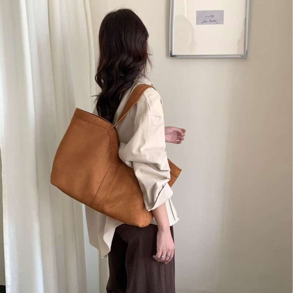 Casual Loose Feel Suede Tote for Women Large Capacity Shoulder Handbag Commuter Fashion Shopping Bag