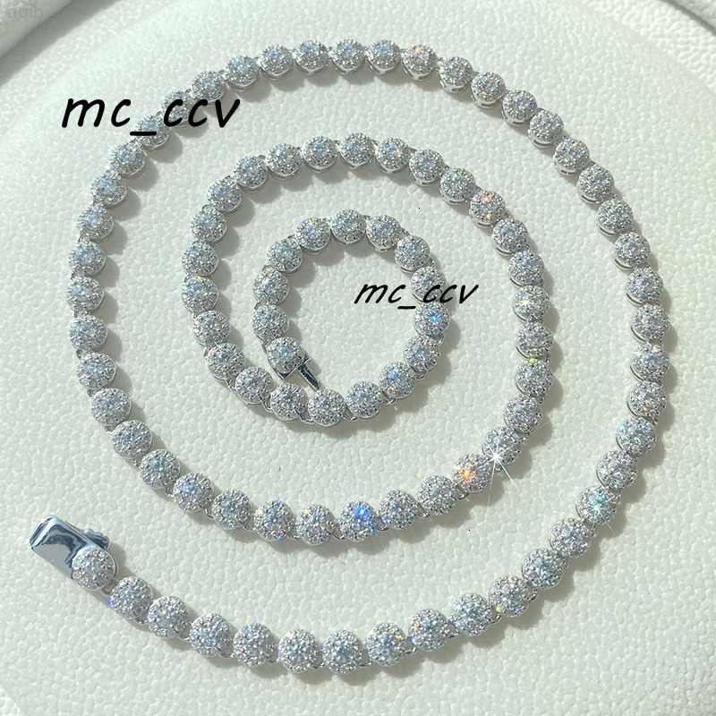 Iced Out Moissanite Chain 5mm Round Tennis Cluster Link Chain Sterling Silver 925 Moissanite Diamond Necklace for Men Women