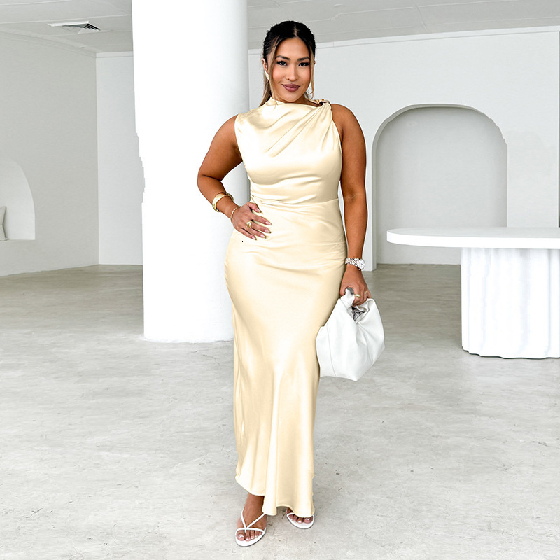 2025 Summer New Design Sense Elegant Sexy Slim OffShoulder Mermaid Satin Dress for Women