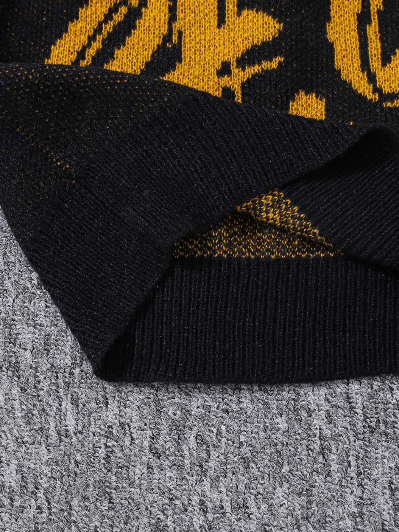 New Popular Spring Fall V Neck Letter Jacquard Pattern Pullover Sweater Casual Contrast Color Knitted Mens Pullover Z250905