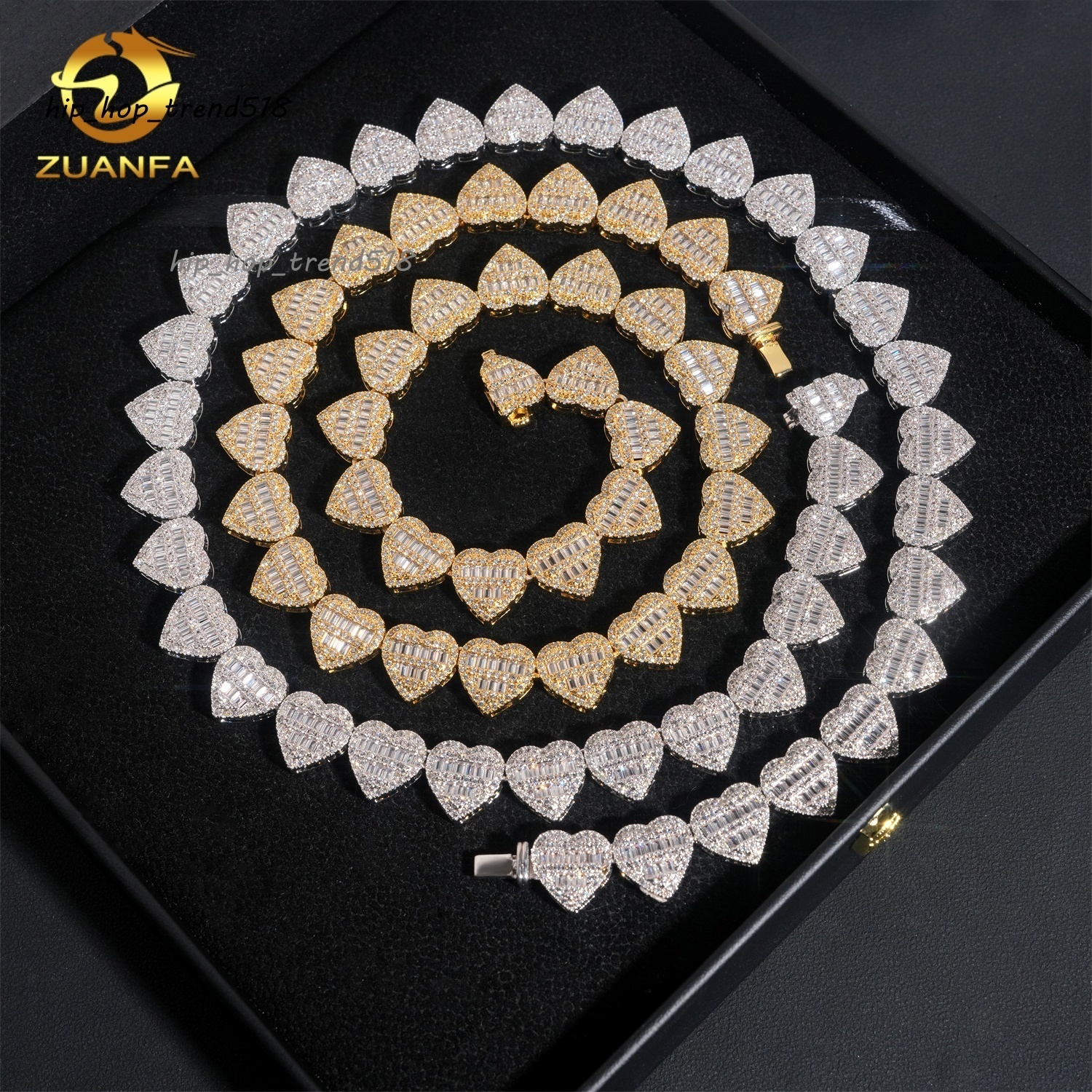 Baguette Cut 13mm Heart Cuban Link Chain Moissanite Hip Hop Jewelry Solid 925 Silver Iced Out Cuban Link Pass Diamond Tester