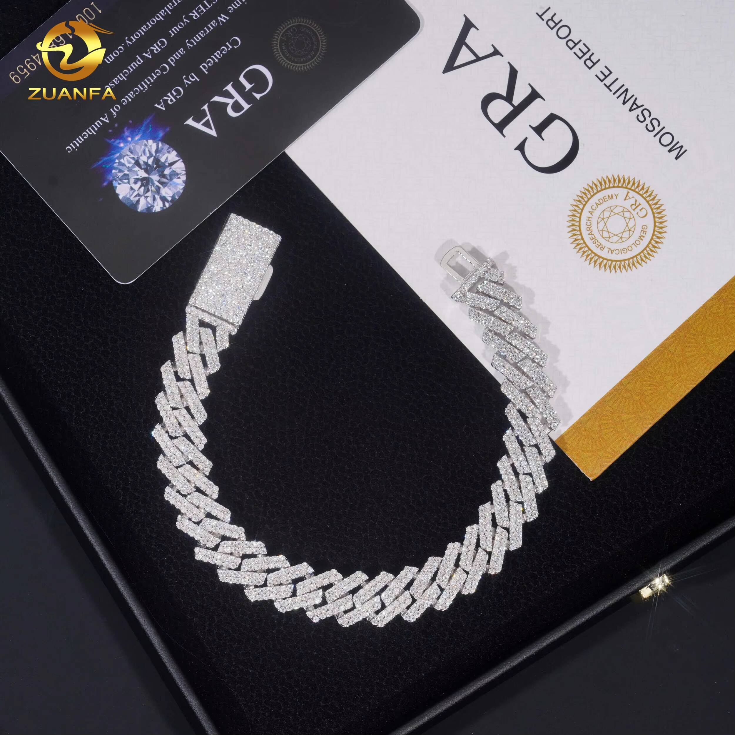 12mm Custom Hip Hop Rapper Jewelry Necklace Men Diamond Iced Out Cuban Link Chain 925 Silver VVS Moissanite Necklace Bracelet