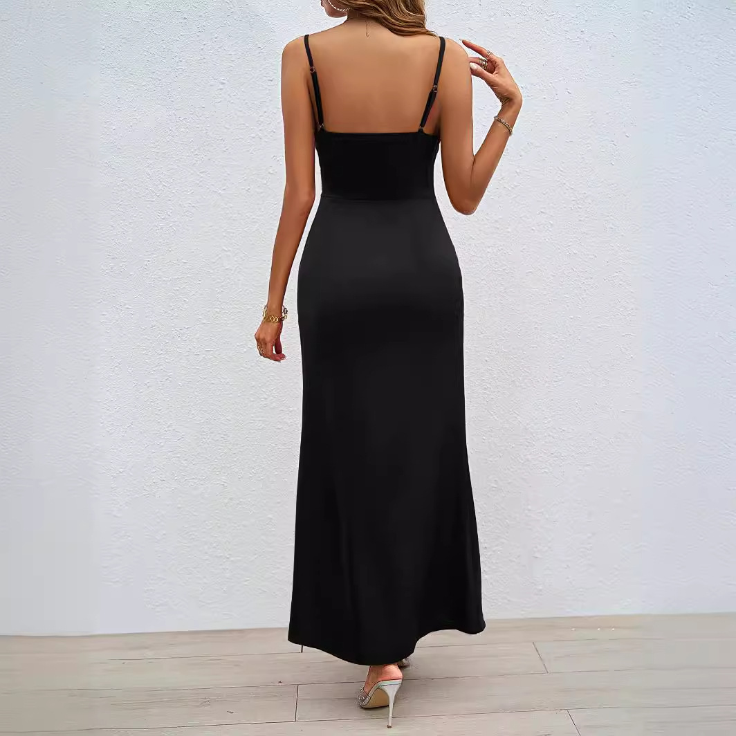 Womens Summer New Sexy Square Neck Backless Strap Dress with Slit