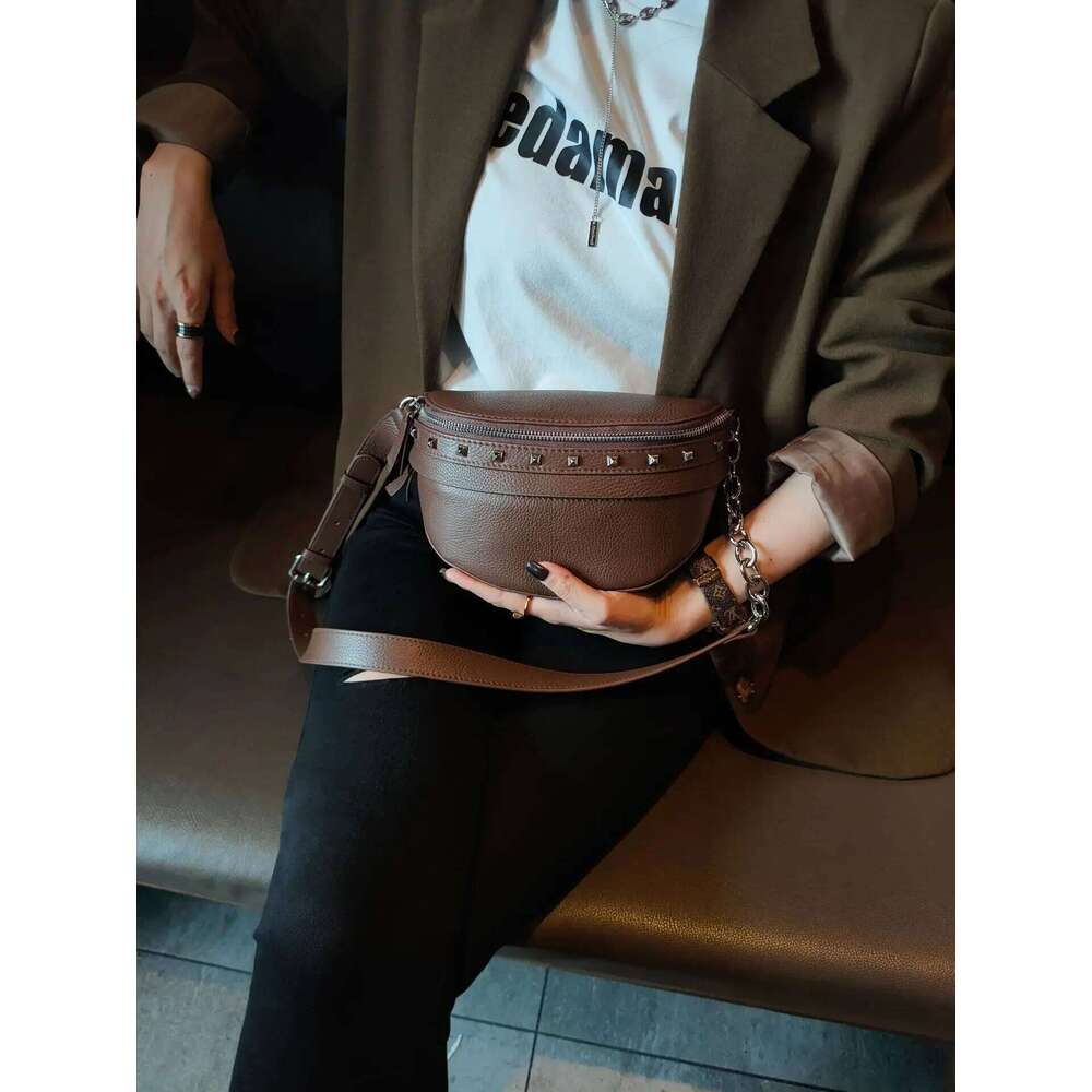 Designer Bags 2025 Genuine Female Korean Version Soft Leather Chest Ins Youth Willow Studs Crossbody Waist For Women Saddle Bag