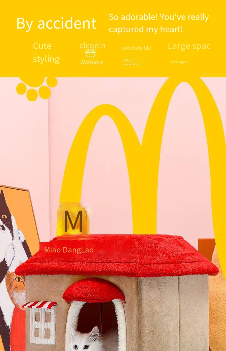 Cat villa ssemi-closed removable and washable winter warm villa kennel pet tent cat house cute wind