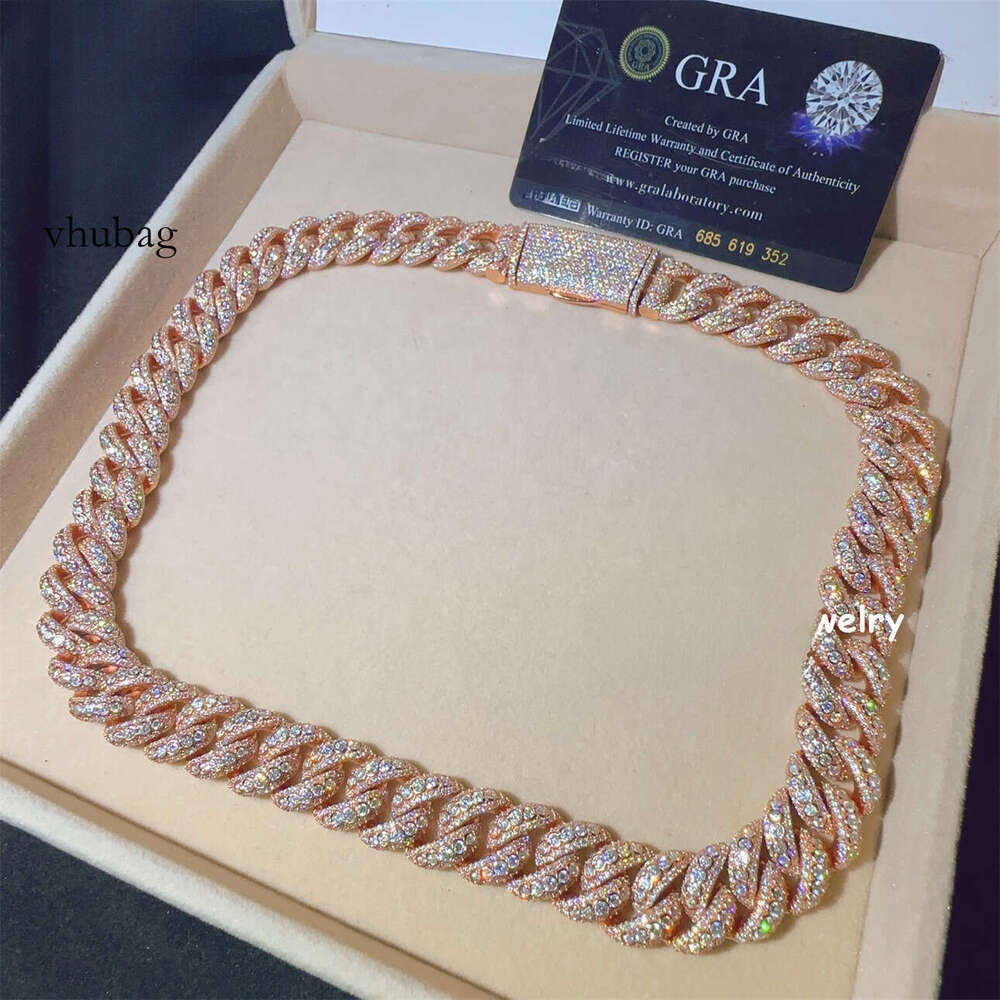 15mm MoissaniteCuban D Color VVS Moissanite Dia Iced Out Sterling Sier Hip Hop Fine Jewelry Cuban Link Chain Necklace