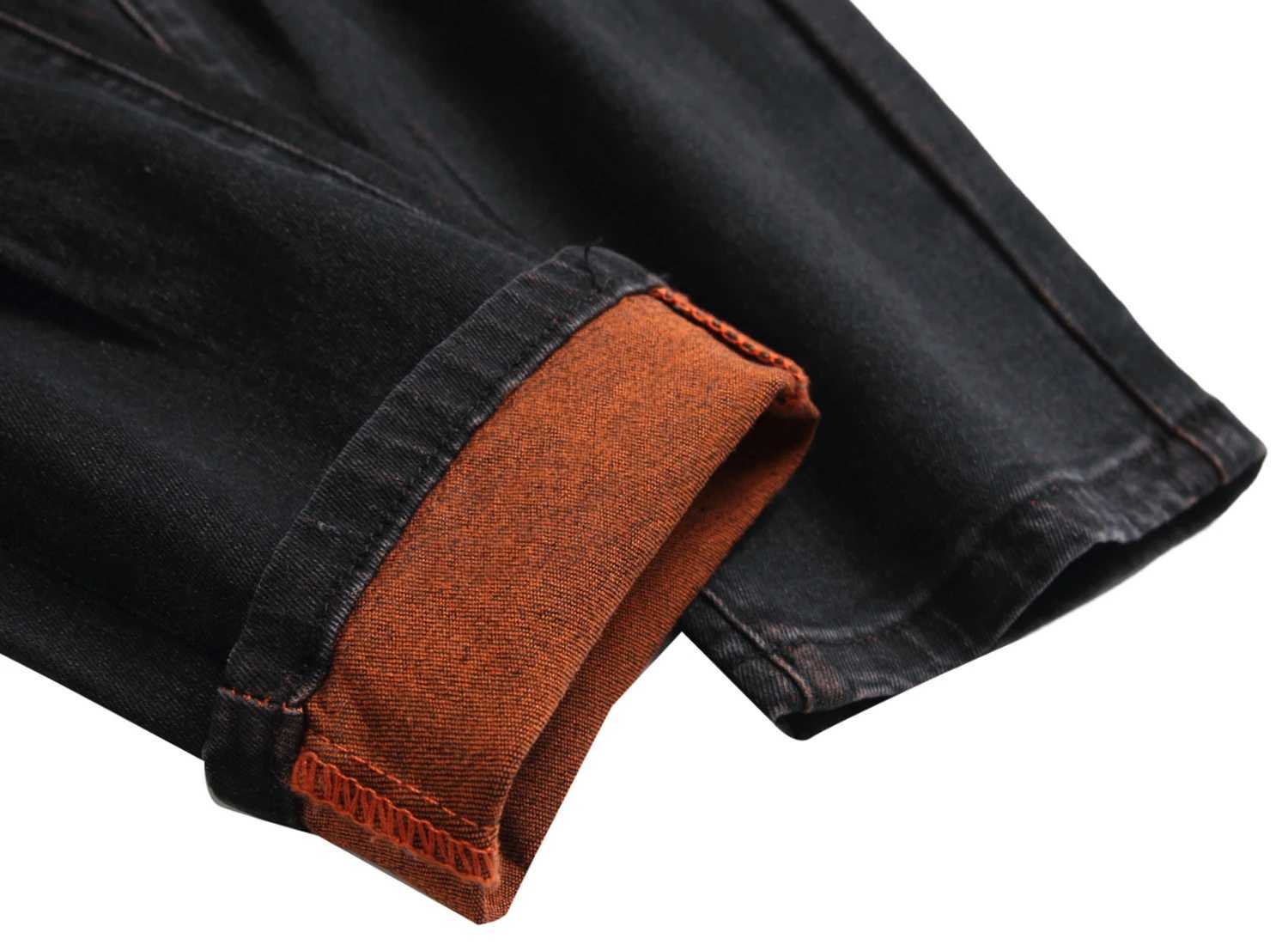 Mens black distressed jeans Mens orange distressed long pants Casual party stretch denim long pants 5 W250905