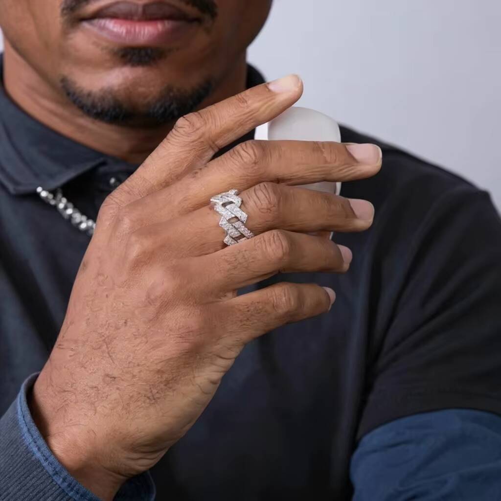 Custom Jewelry Hip Hop Solid 9K 10K 14K 18K Gold IGI VS VVS Lab Grown Diamond Iced Out 2 Rows Cuban Eternity Band Ring for Men