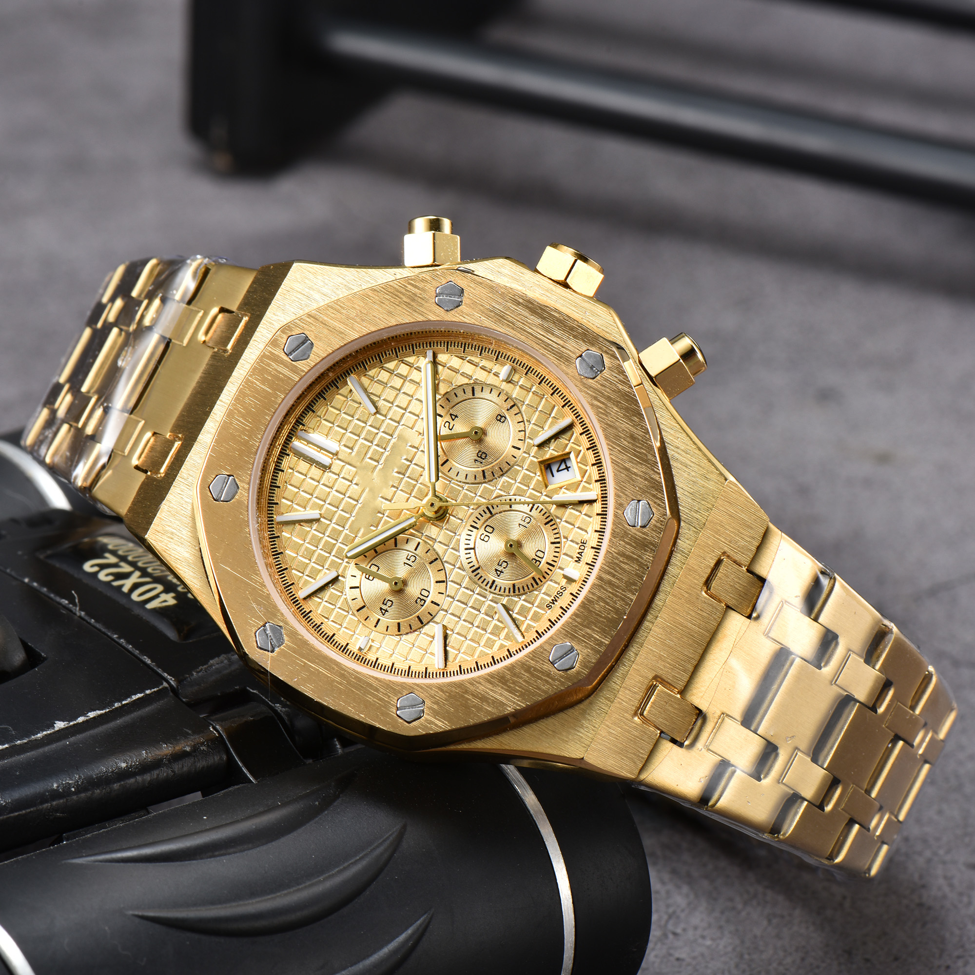 NEW men Top luxury APity Quartz Movement 6 needles ROYALOAKity Watches Sports women Chronograph Watch Circle Stainless steel wristwatch #81
