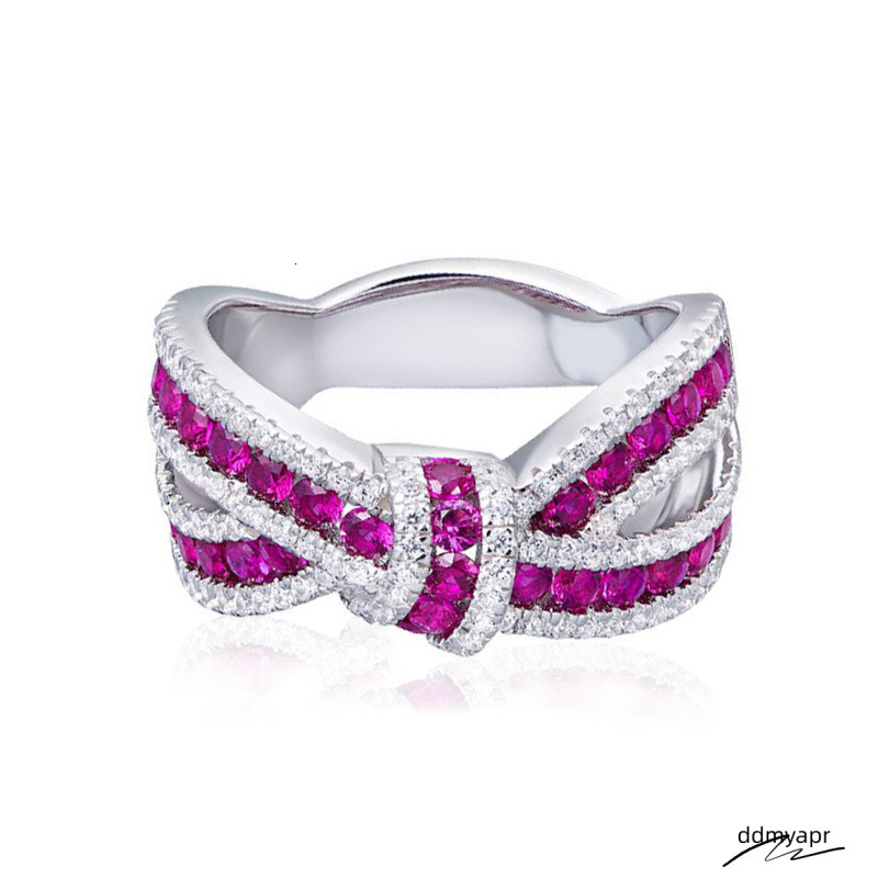 2024 Choucong Brand Wedding Rings Ddmydec Classical Jewelry Sterling Sier Blue Sapphire Round Cut Zircon CZ Dia Elegant Bow Women Cross Band Ring Gift