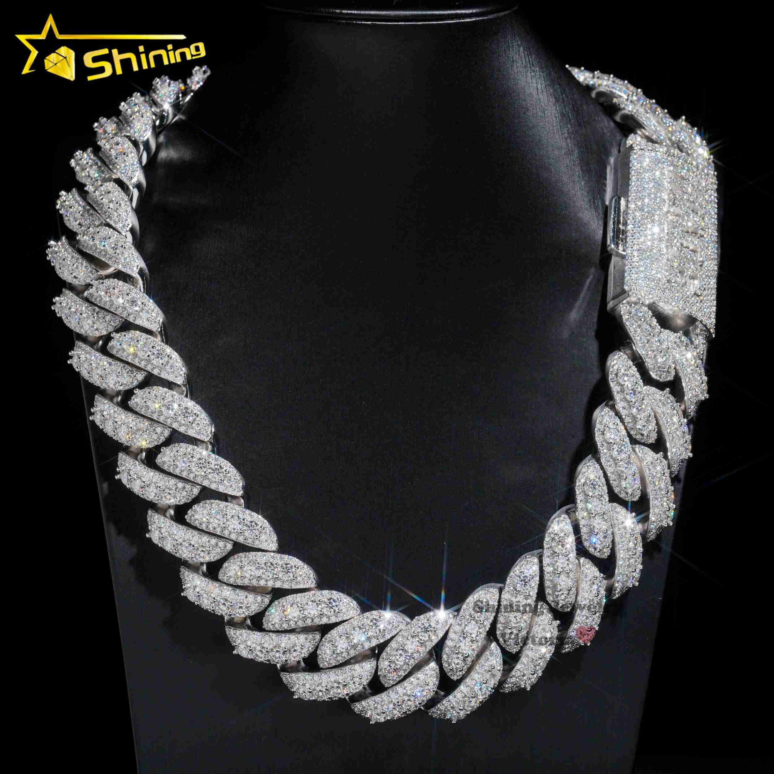 2025 Rapper Jewelry 30mm White Gold Cuban Chain Sterling Silver Hip Hop Necklace Miami Vvs Moissanite Diamond Cuban Link Chain