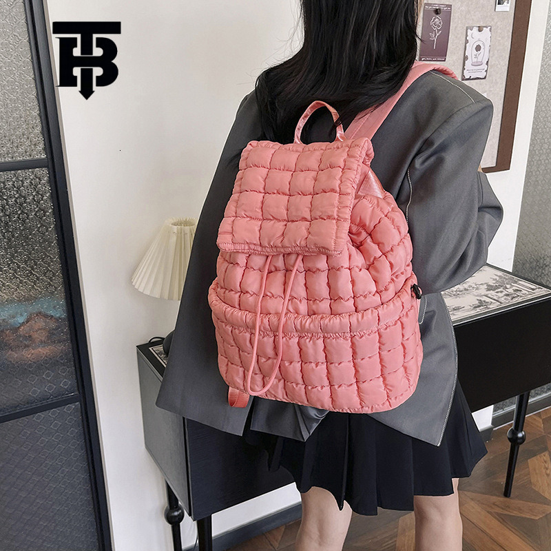 TB BHULAMTE Designer Bag Autumn Winter New Down Luxury Bag Padded Backpack Women's Fashion Commuter Large Capacity Fluffy Plaid Lightweight Trave