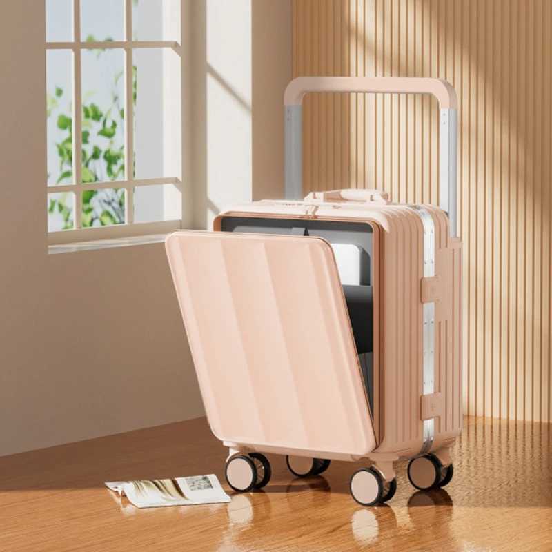 Wide Handle Suitcase 20 inch CarryOns Luggage Aluminum Frame Password Lock Universal Wheel PC Durable Zipper Trolley Case Z250905