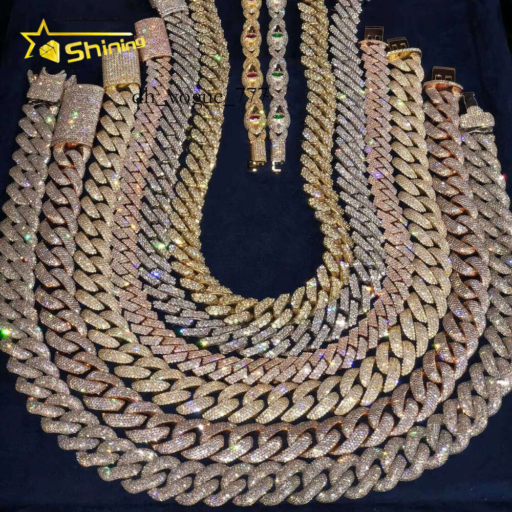 RTS Pass Tester Sier 6mm 8mm 10mm Two Rows Iced Out Hip-Hop VVS Moissanite Cuban Chain