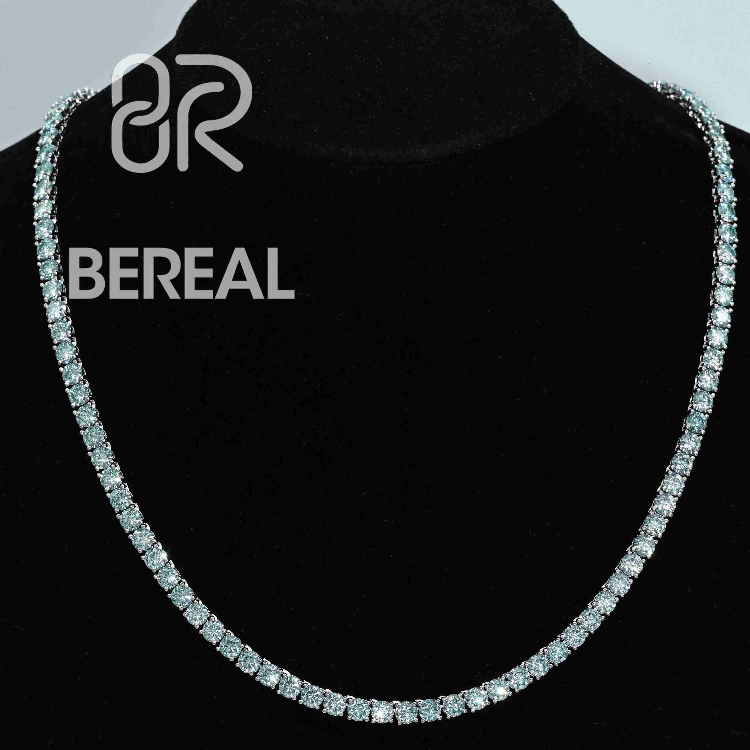 Factory Pass Tester 925 Silver Iced Out Blue Moissanite VVS Diamond Hip Hop Tennis Chain Bracelet Necklace Fine Jewelry for Men