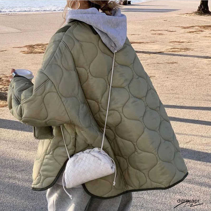 Women Army Green Winter Quilted Parkas Female Casual Long Sleeve Pocket Single Breasted Curved Hem Ddmydec Jacket Coat 211013 Ddmydec Ddmydec Ddmydec 