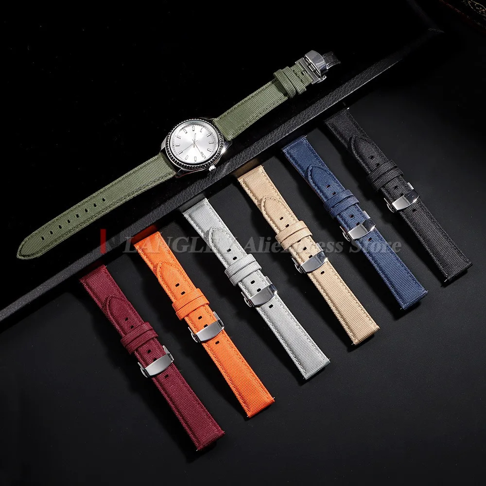 Sailcloth Watch Strap 20mm 22mm for Business Nylon Butterfly Buckle Waterproof Men Women Quick Release Watchband 250808