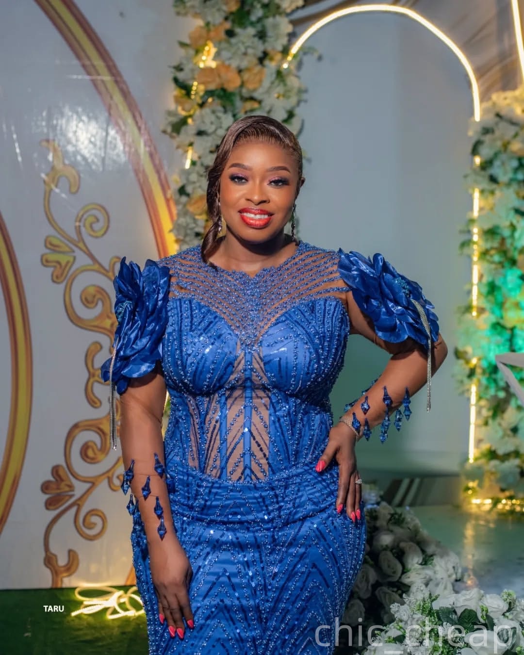 Aso Ebi Mermaid Royal Blue Prom Dresses 2025 Crystals Flowers Sequined Evening Formal Party Second Birthday Engagement Gowns Plus Size Dress For Speci