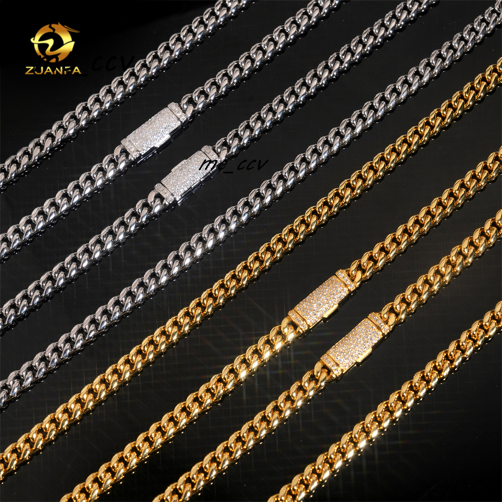 Ready to Ship 6mm 316L Stainless Steel Cuban Link Chain with Moissanite Clasp Gold Plated Men Hip Hop Cuban Chain