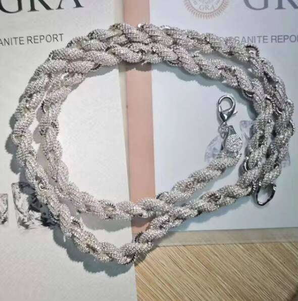 Hip Hop VVS D Color Moissanite Jewelry Women Men Cuban Link Iced Out Tennis Rope S Sier Chain Necklace