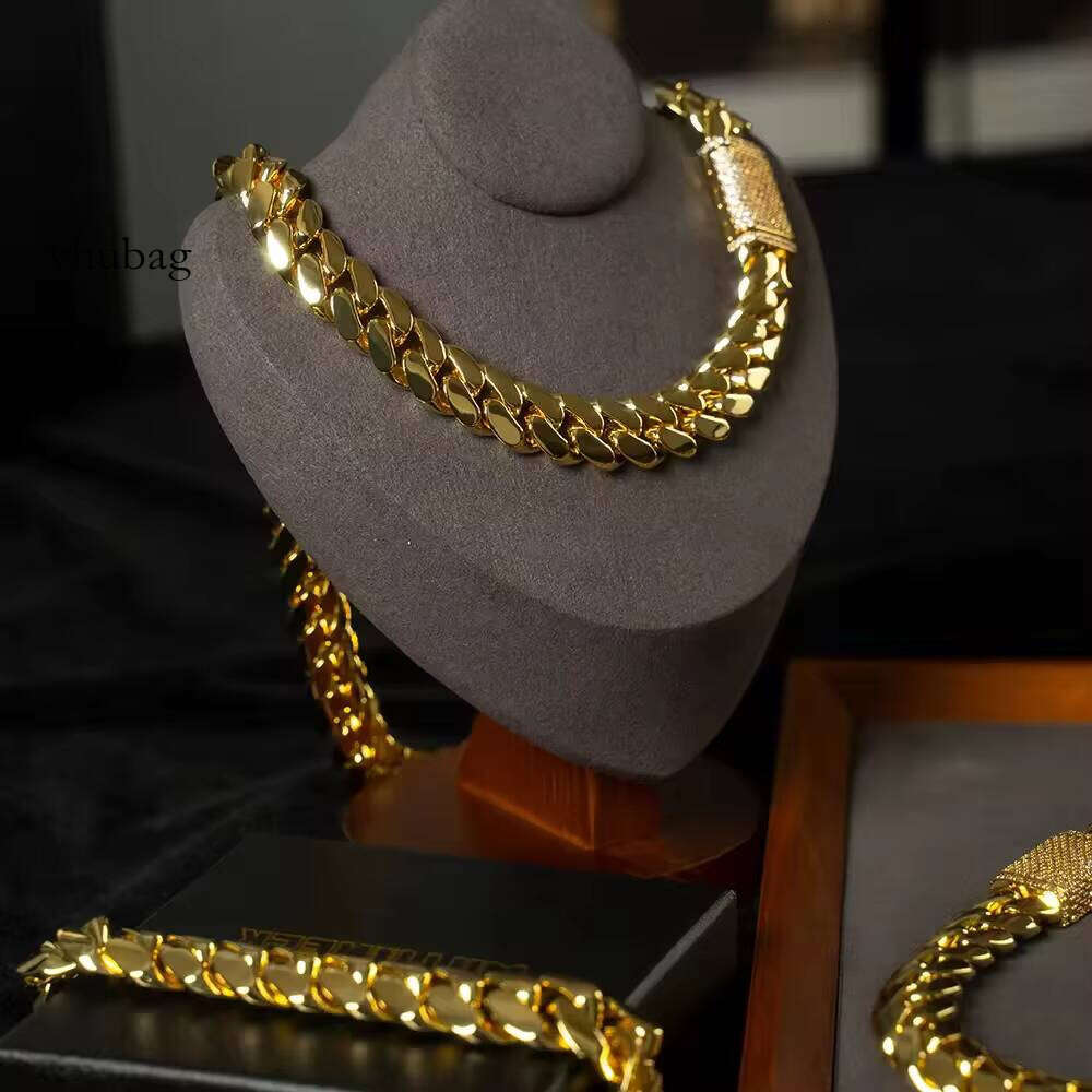 Wholesale 32MM Cuban Link Bracelet and Heavy Gold Custom Stainless Steel Hip Hop Necklace for Men Moissanite Necklaces