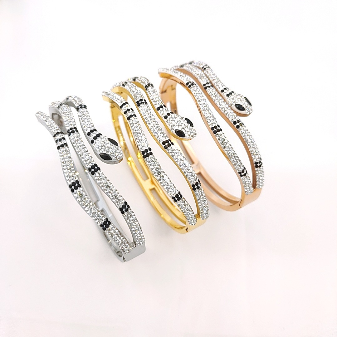 Hot Selling Full Dia Snake-Shaped Titanium Steel Bracelet Trendy Exaggerated Rose Gold