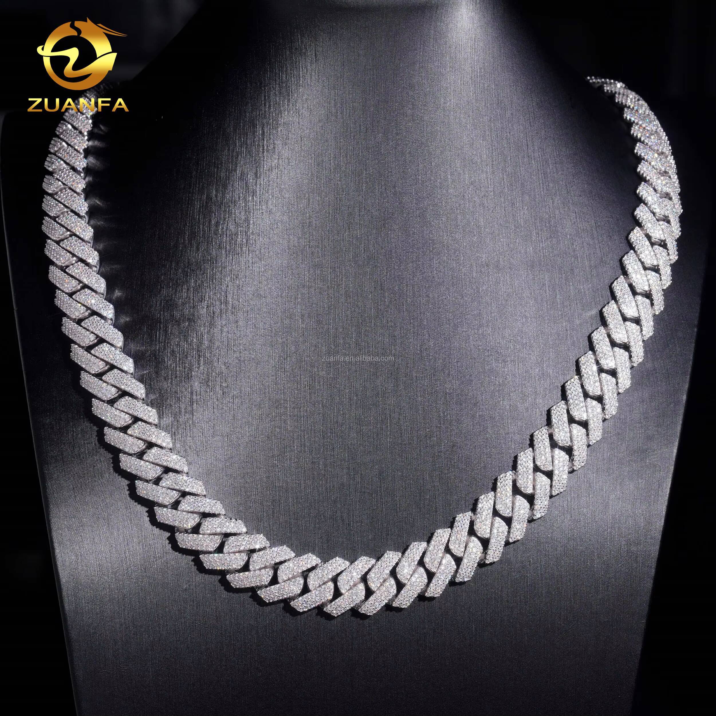 Ship in USA Warehouse Stock 15mm 3Rows 925 Solid Silver Heavy Hip Hop Iced Out FL Moissanite Diamond Miami Cuban ChainBracelet