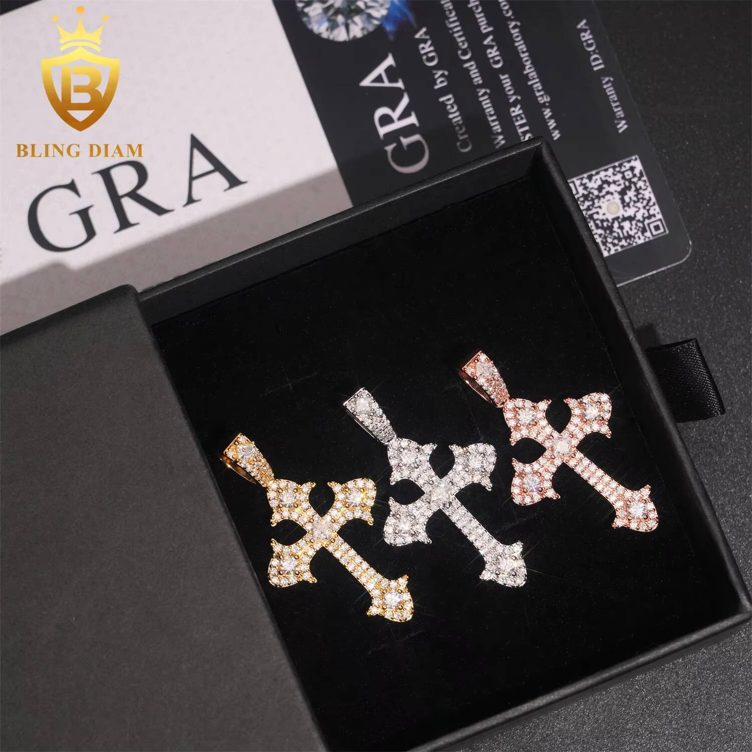Fashion Jewelry 925 Sterling Silver Gold Plated Moissanite Cross Pendant Custom Hip Hop Iced Out Pendant Necklace Men