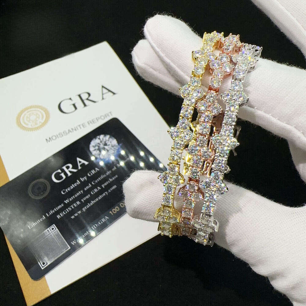 Sterling Sier Lab Iced Out VVS Moissanite Hip Hop Jewelry Tennis Chain Bracelet