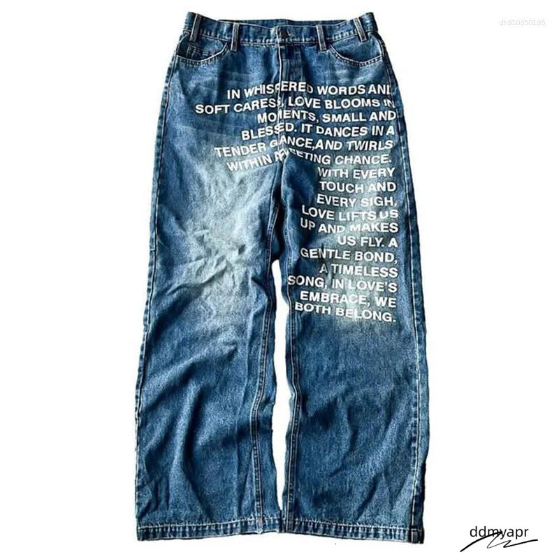 Men's Ddmydec Jeans Y2k Men Vintage American Pattern Letter Streetwear Gothic Haruku Hip Hop Women Fashion Casual Wide Leg Ddmydec Ddmydec Ddmyde