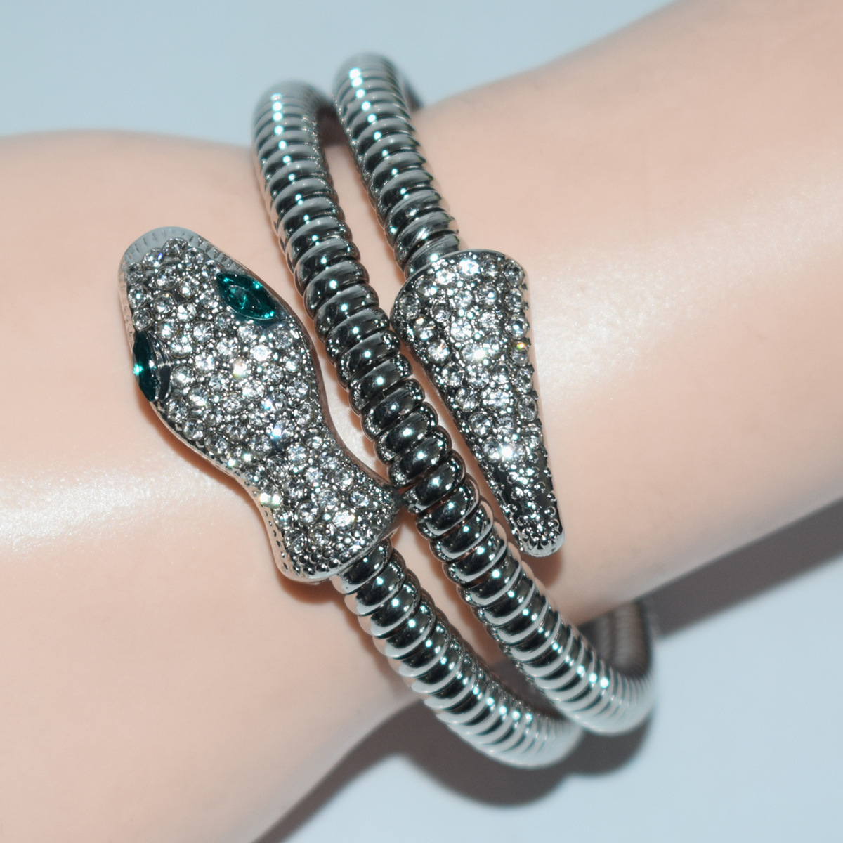 Exaggerated Punk Style Snake-Shaped Open Alloy Bracelet with Rhinestones for Men and Women