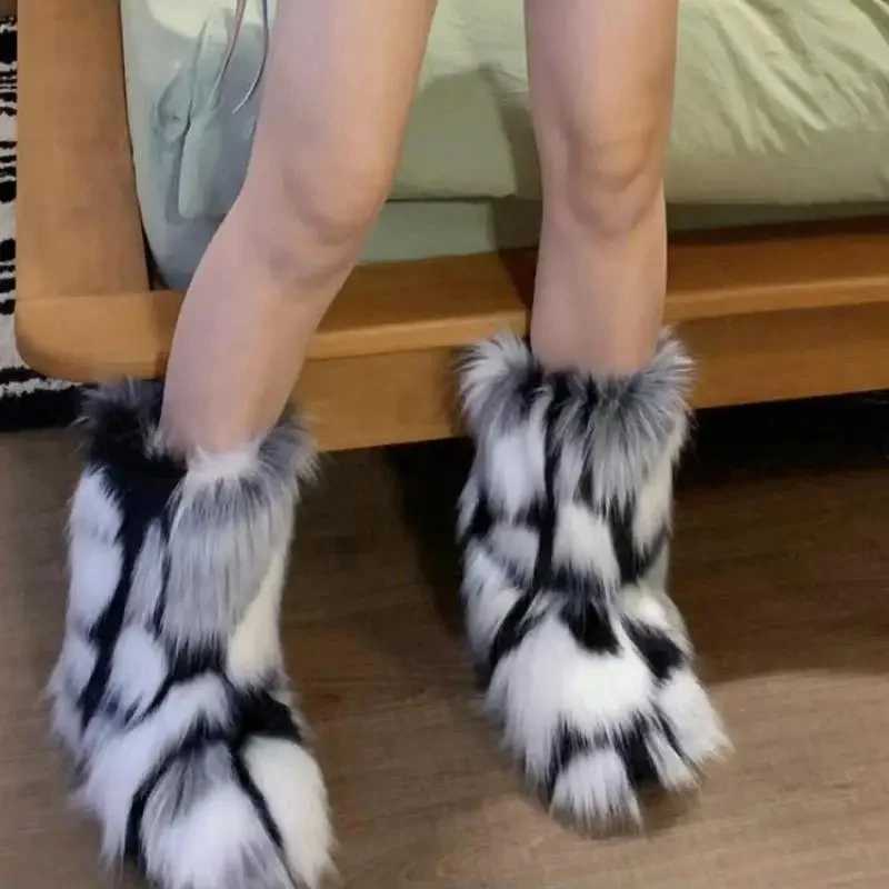 Winter Shoe Womens Winter Fluffy Faux Fox Fur Boots Woman Plush Warm Snow Boots Luxury Footwear Girls Furry Fur Bottes Fashion L250905