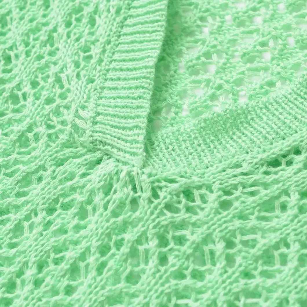 TRAFSHE Women Fashion Jacquard Solid Knitted Hollow Out Pullover Sweater Vintage Lapel Neck Short Sleeve Female Chic Lady Tops Z250905