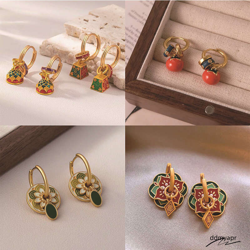 Chinese Style Enamel - Adjustable Vintage Dangle Earrings With Lucky Motifs | New Asian Fashion Boho Ethnic ddmyday Jewelry ddmyday ddmyday