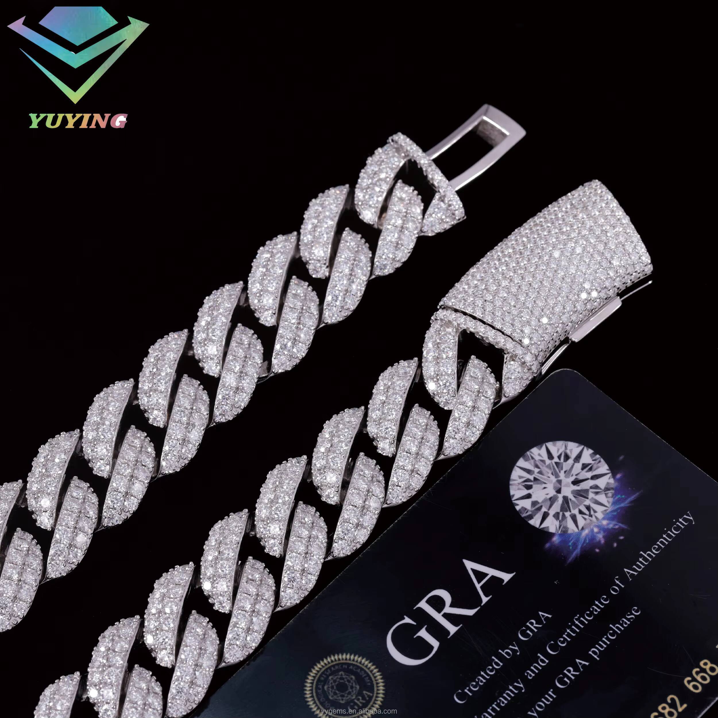 Full Ice Out Mossanite Cuban Chain 2rows 16mm 18mm 925 Sterling Silver Chain Hip Hop Necklace VVS Moissanite Cuban Link Chain