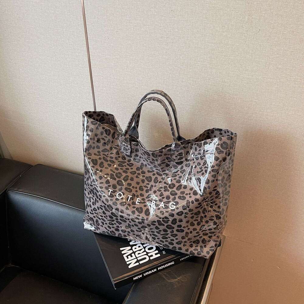 2025 Large Capacity Leopard Handheld Tote Summer New Letter Print Beach Jelly Women's Bag