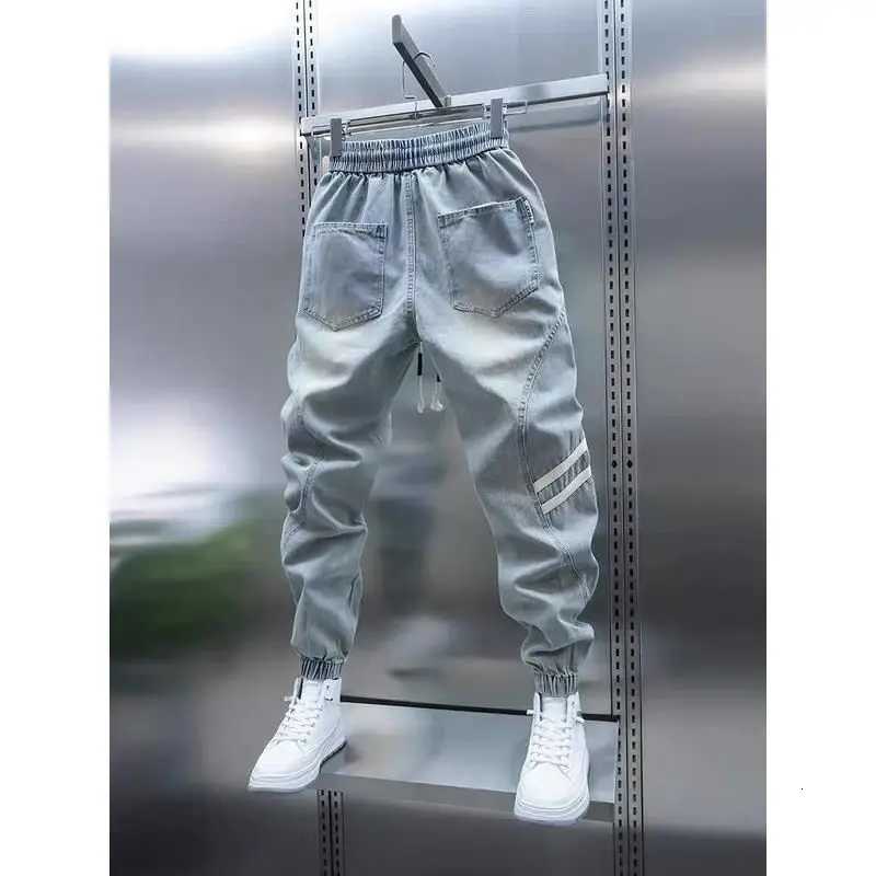 Harajuku Fashion Luxury Brand Washed Mens Spring and Autumn New Jeans Drawstring Blue Splicing Casual Pants Teen Harem Pants W250905