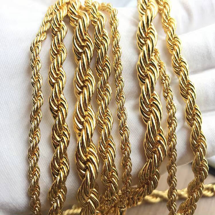 Wholesale Custom Size Stainless Steel Jewelry 3mm 4mm 5mm 6mm Hip Hop Gold Rope Chain Necklace