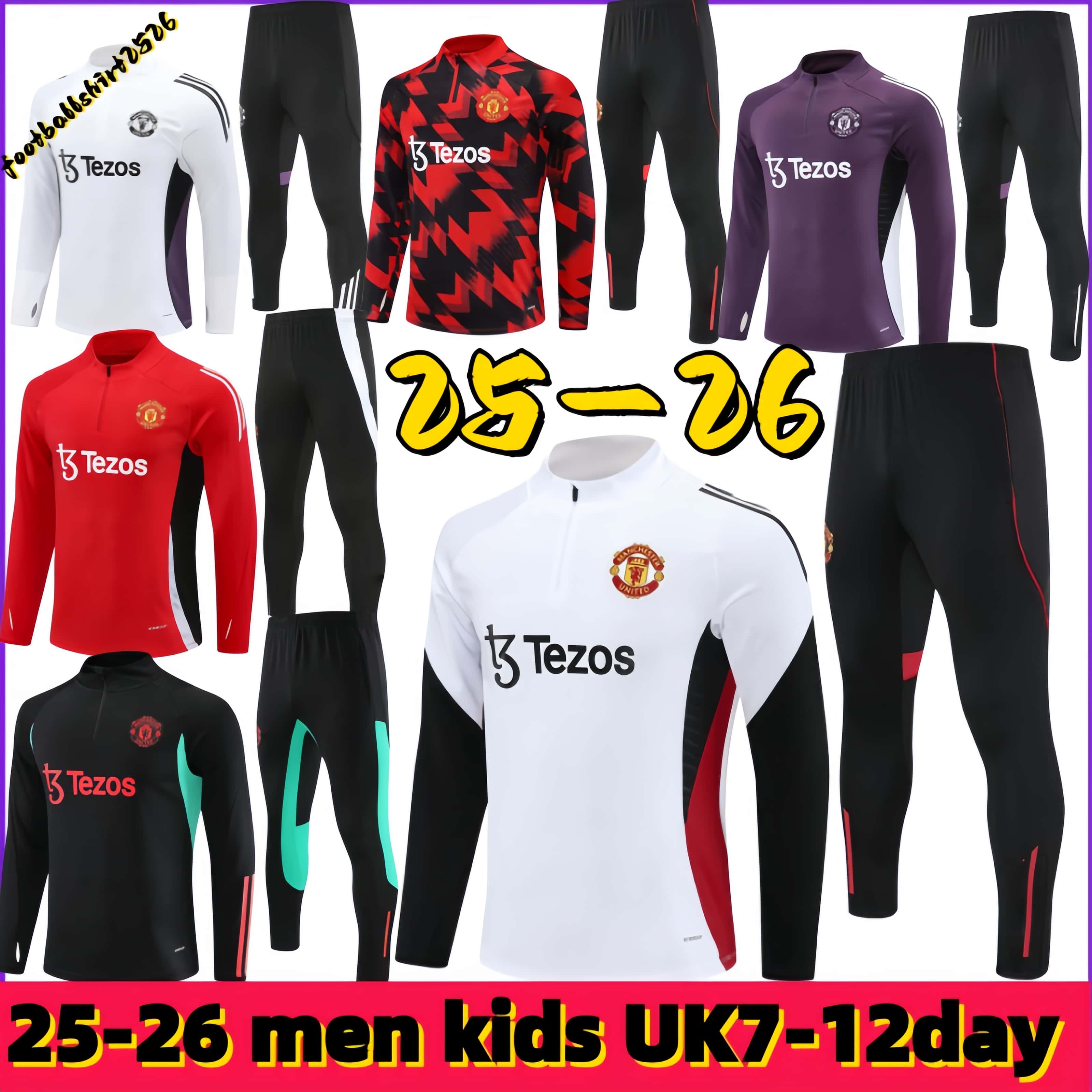 25 26 Manchest er United Long sleeved half pulled training suit GARNACHO HOJLUND MARTINEZ CASEMIRO B. FERNANDES 2026 men kids kits sportswear MAINOO ZIRKZEE AMAD YORO