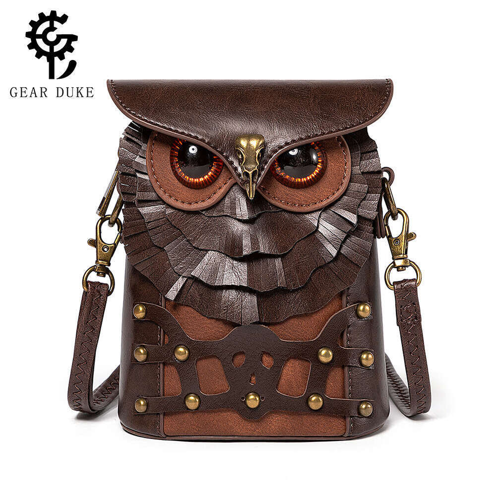 TEMU Color-Block Studded PU Leather Women's Shoulder Medieval Steampunk Owl MINI Crossbody Bag