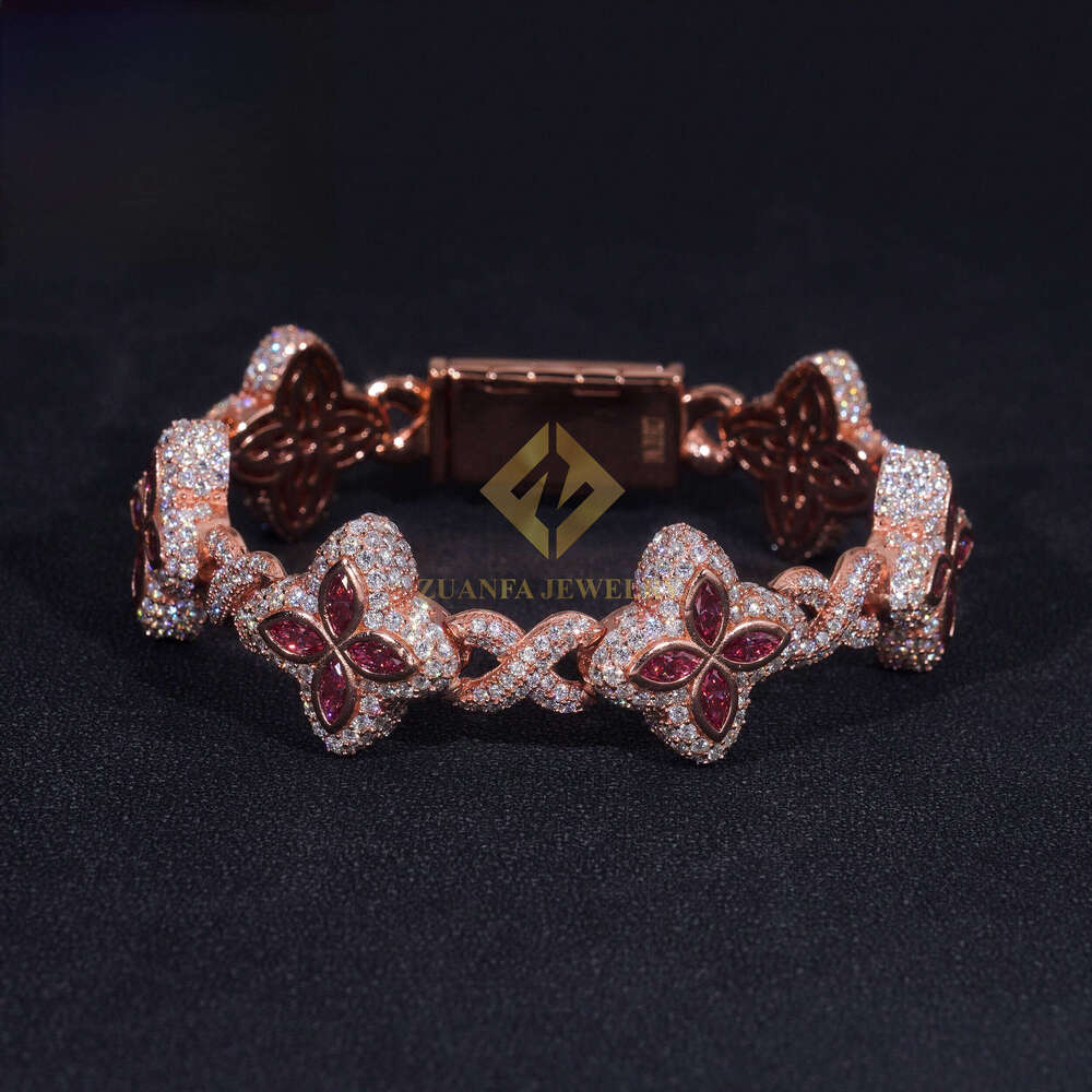 Fashion Trifolia Bracelet, Pure Silver-Gold Plated Morganite Jewelry, Cuban Chain Necklace