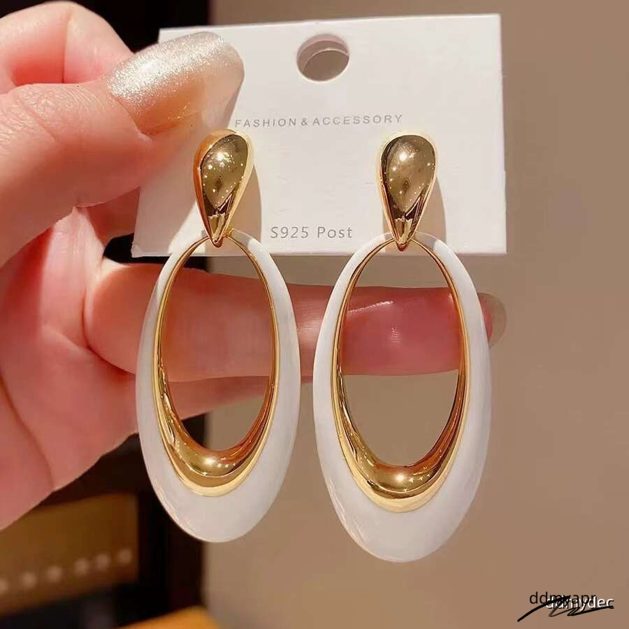 Enamel Geometric - Oversized Hollow Pearl White Dangle Earrings With Shell Motif ddmydec (2025 Minimalist Statement Jewelry) ddmydec