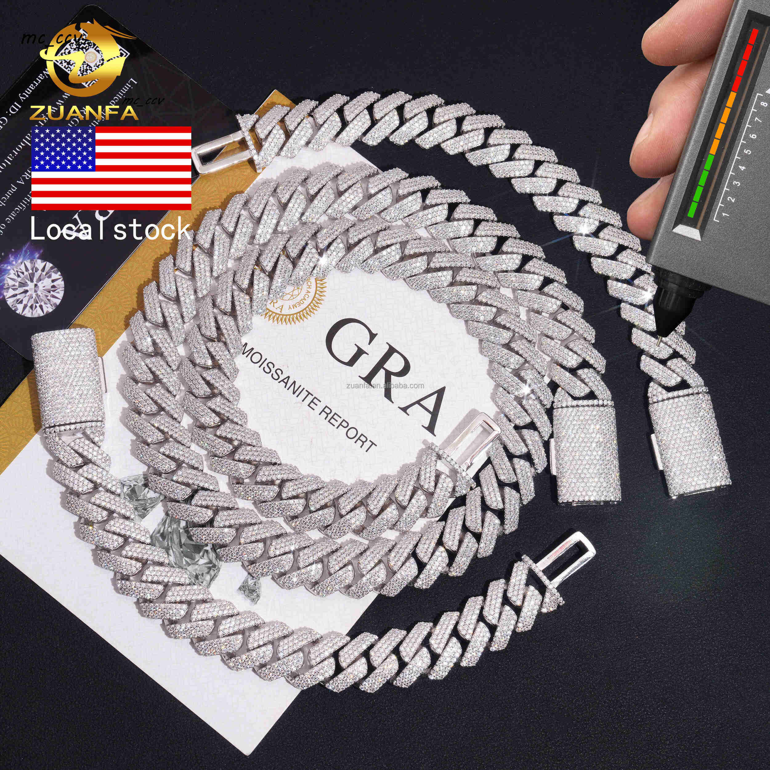 Ship in USA Warehouse Stock 15mm 3Rows 925 Solid Silver Heavy Hip Hop Iced Out FL Moissanite Diamond Miami Cuban ChainBracelet