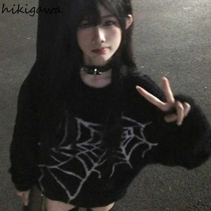 Korean Pullovers Women Clothing Streetwear Spider Web Jacquard Harajuku Jumper Pull Femme Chic Casual Knitted Oversized Sweater Z250905