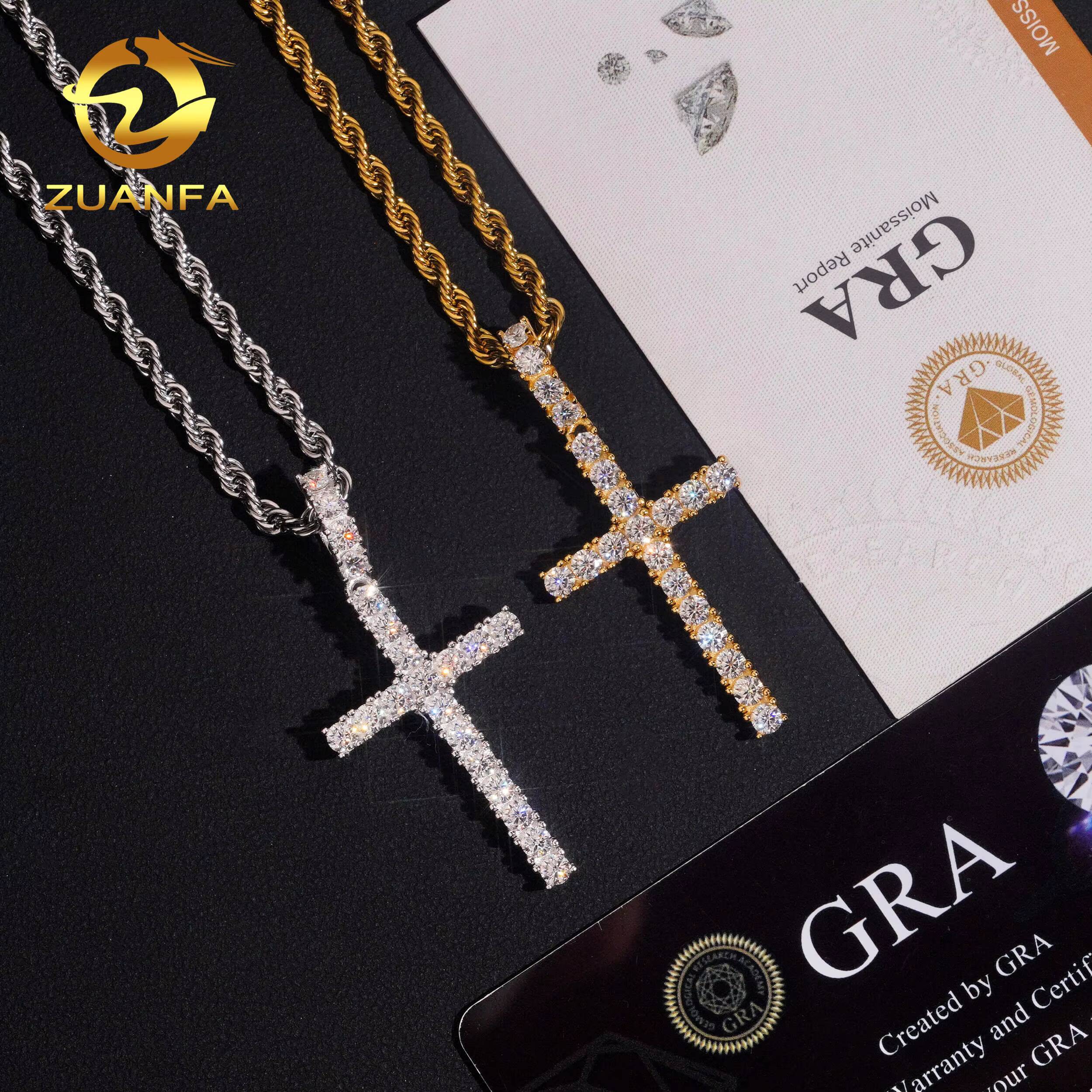 USA Local Stock Fast Shipping Small Cross Pendant 925 Silver Moissanite Pass Diamond Test Gold Plated Cross Charms Pendants