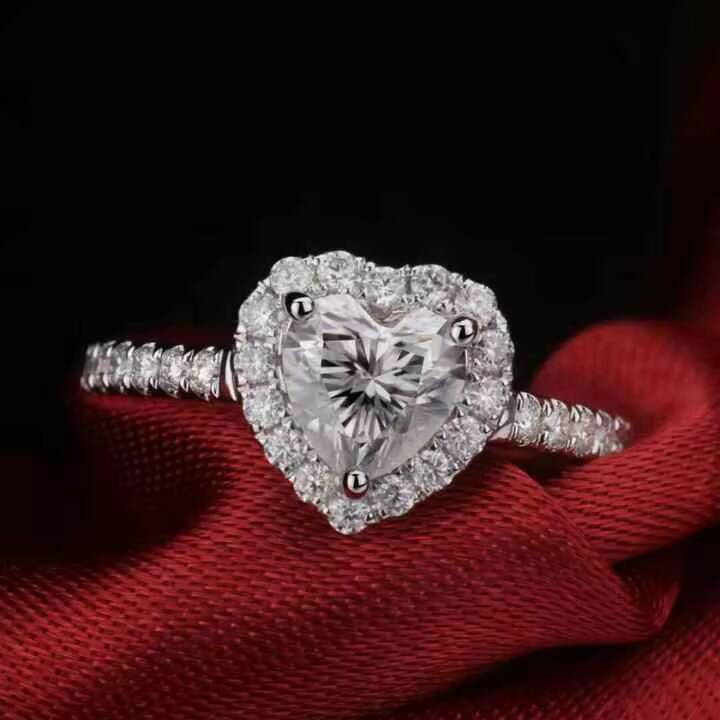 VOAINO Women Jewelry Classic Wedding Ring Heart Shape Halo Solid Gold Diamond Engagement Ring
