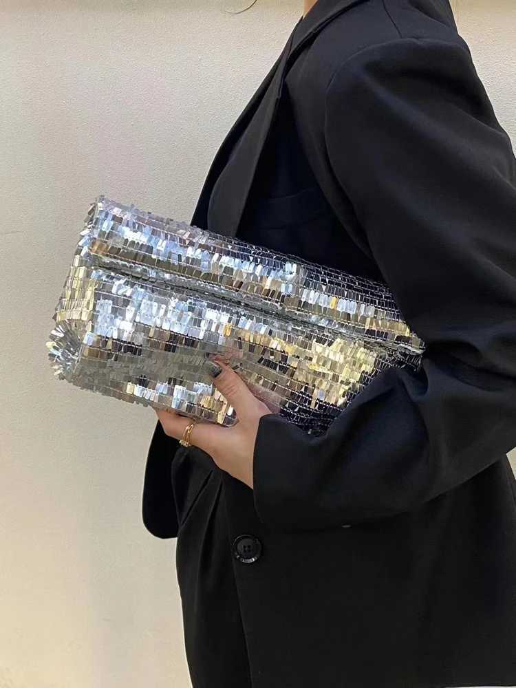 Women Silver Evening Clutch Bag Designer Shining Sequins Party Wedding Purse Fashion Trends Handbag Black Metal Wallet Z250903