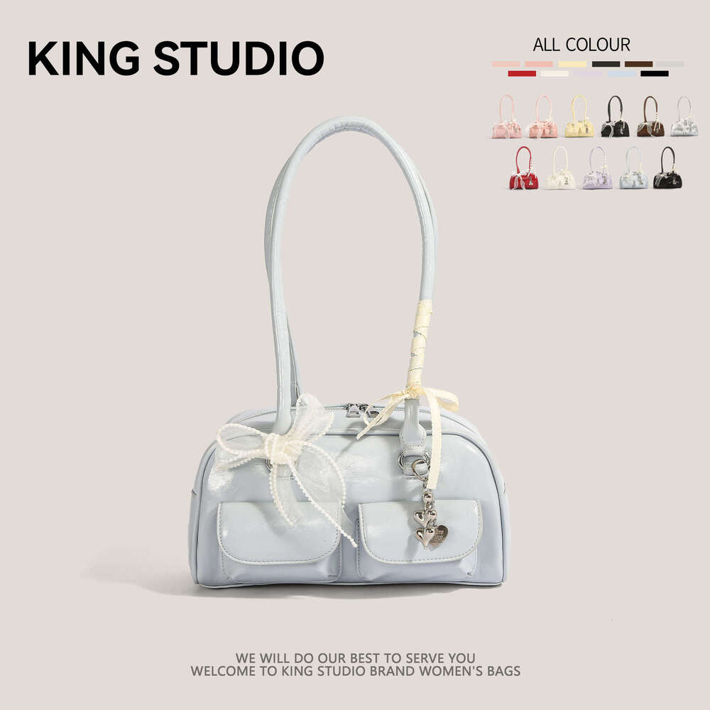 DHEssentials 2025 Korean Influencer Bowling Bag - Large Capacity Underarm Crossbody Boston Bag with Scarf Charm