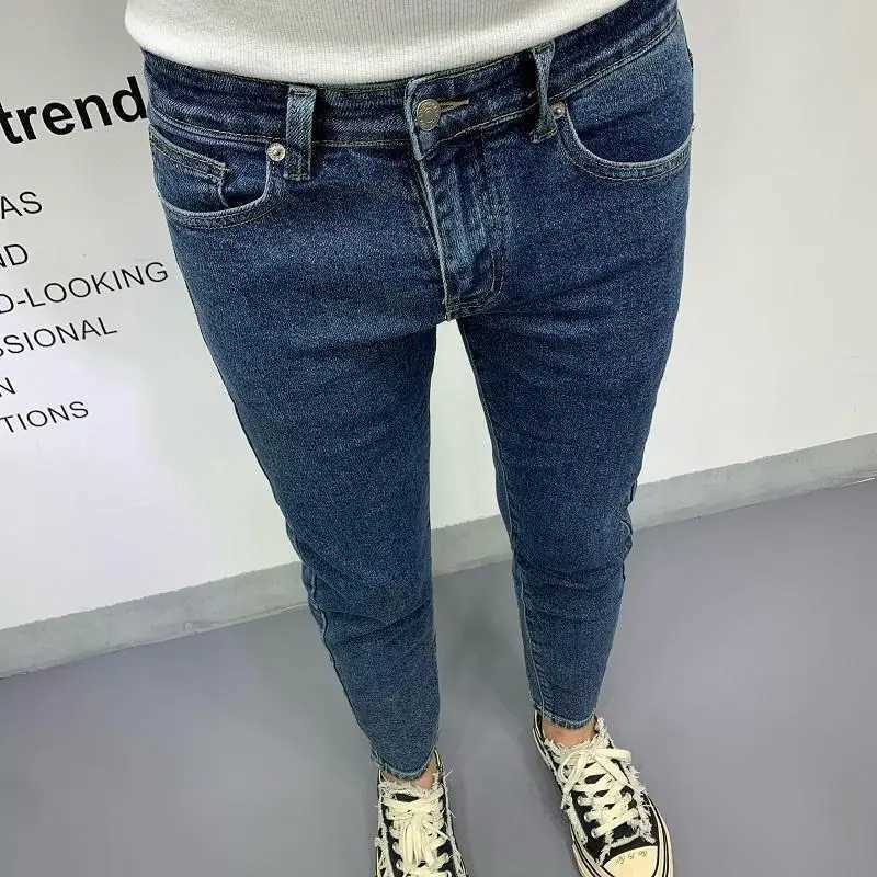 New Mens Slim Denim Jeans Casual Spring and Autumn Stretchy Skinny Pants Korean Style Trendy Cowboy Hip Hop Cropped Trousers W250905